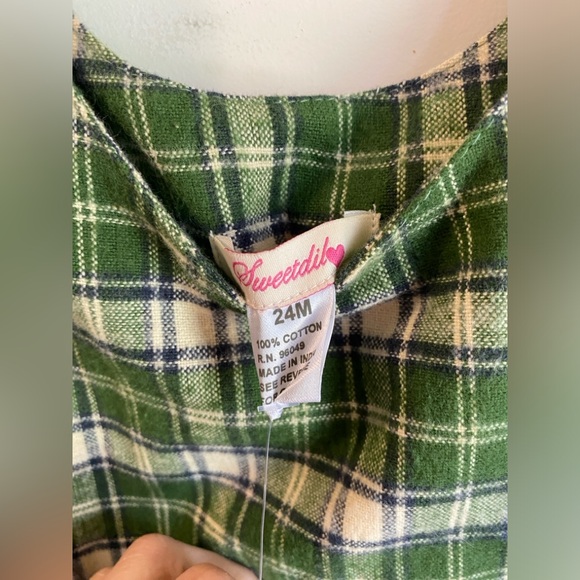 Sweetdil Green plaid romper longalls overalls 24m NWT - Picture 4 of 9